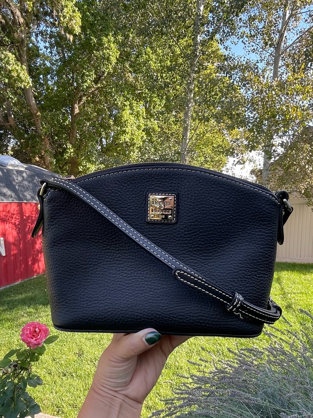 Dooney & Bourke Black Pebble Leather Crossbody with Gold Plaque